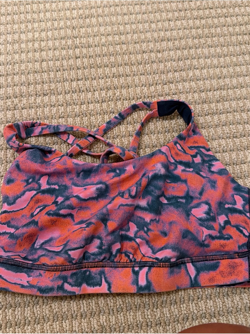 lululemon athletica Coral Pink & Navy Patterned Strappy Sports Bra